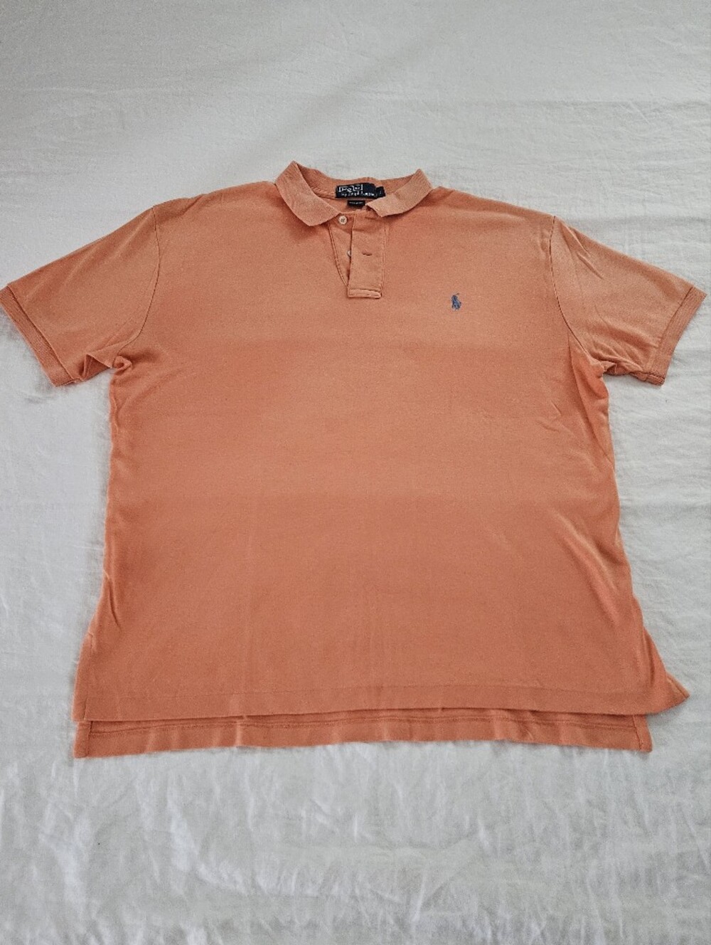 Polo Ralph Lauren RL Mens L Orange Short Sleeve Shirt Blue Pony Logo 100% Cotton